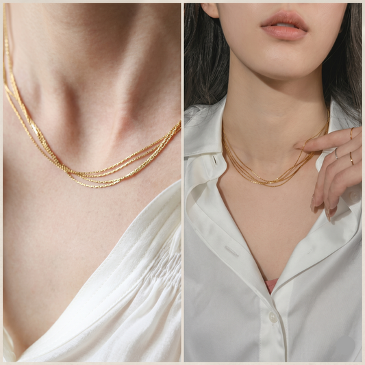 Women Wearing 4 Layer Sparkle Chain Necklace