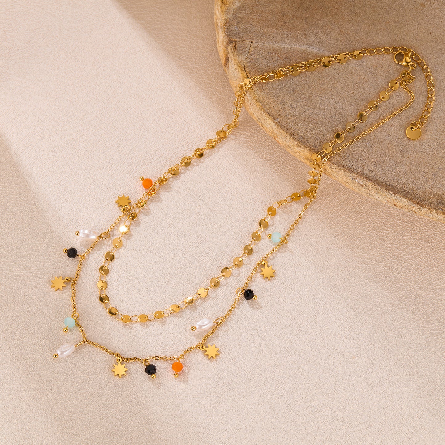 Close up of Layered Boho Charm Necklace