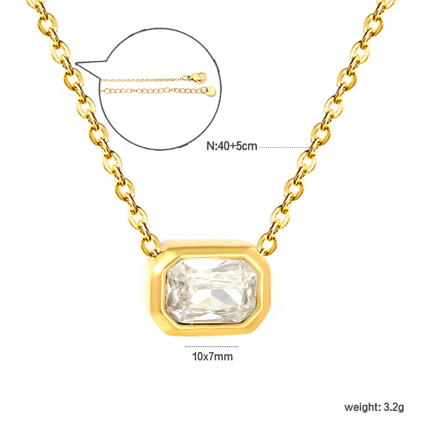 Emerald Cut Crystal Pendant Necklace