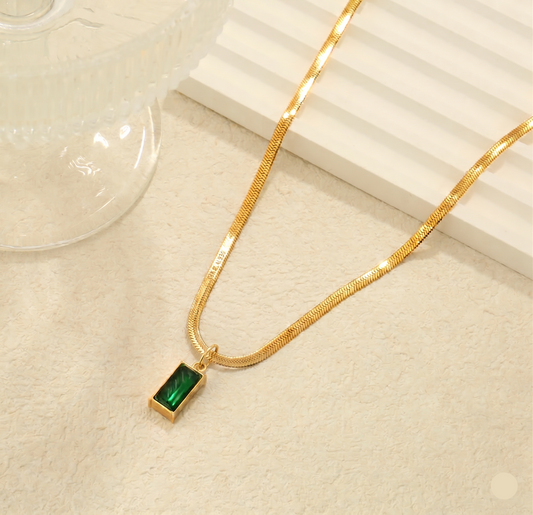 Close up of Emerald Baguette Pendant Necklace