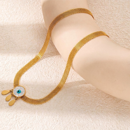 Close up of Evil Eye Herringbone Necklace
