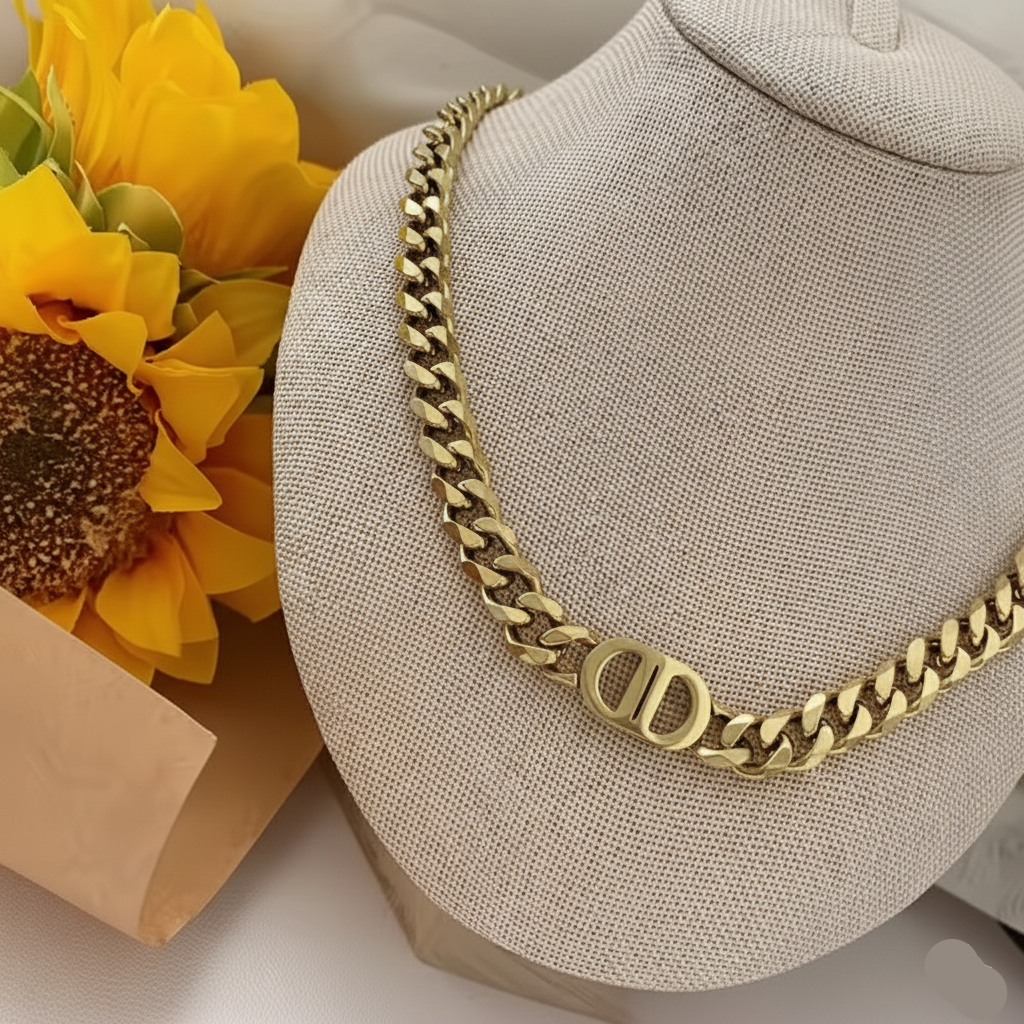 Cuban Link Chain Choker Initials Necklace