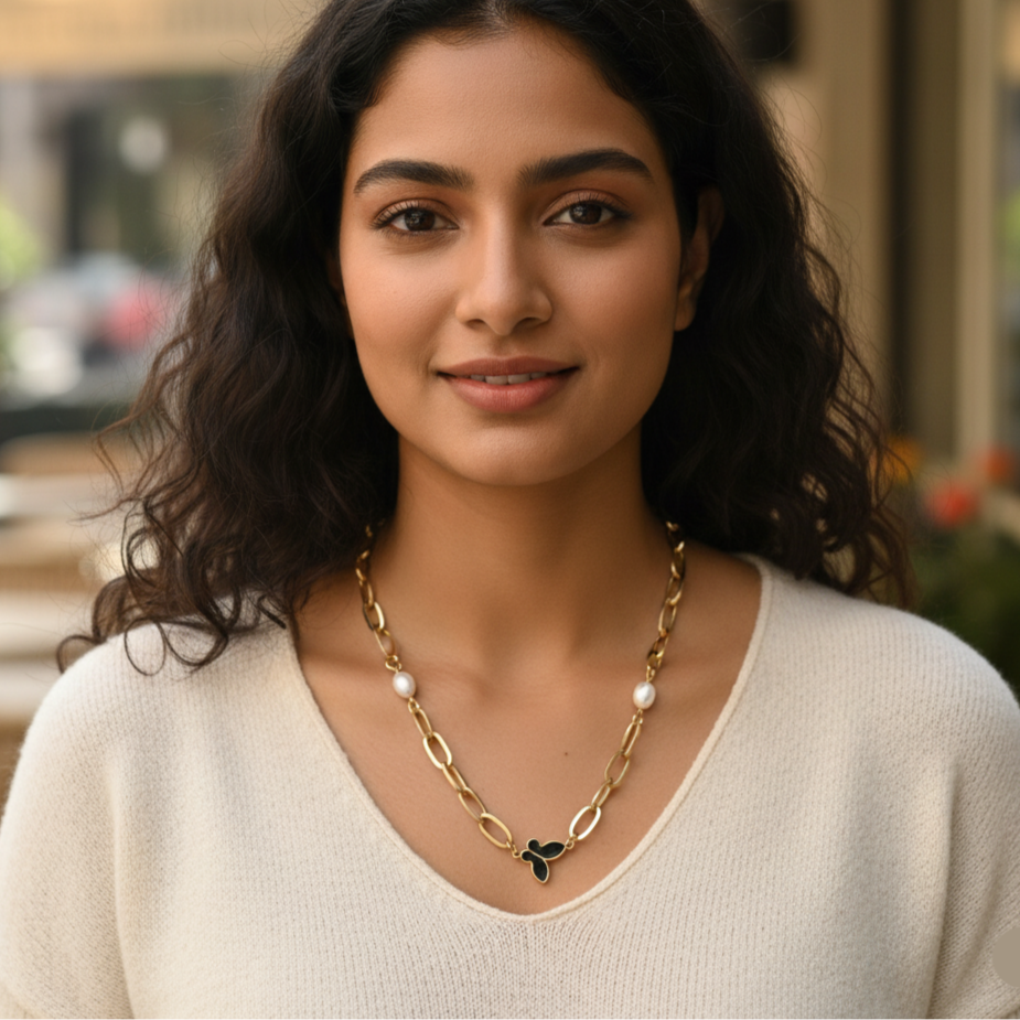 Chain Link Butterfly Pendant Necklace