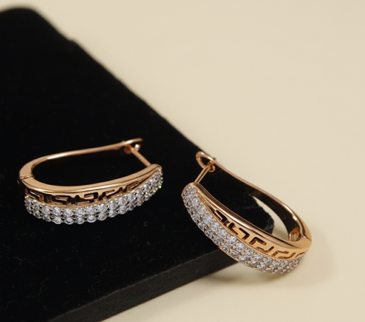 Rose Gold Plated Curve Shaped Cubic Zirconia Earring