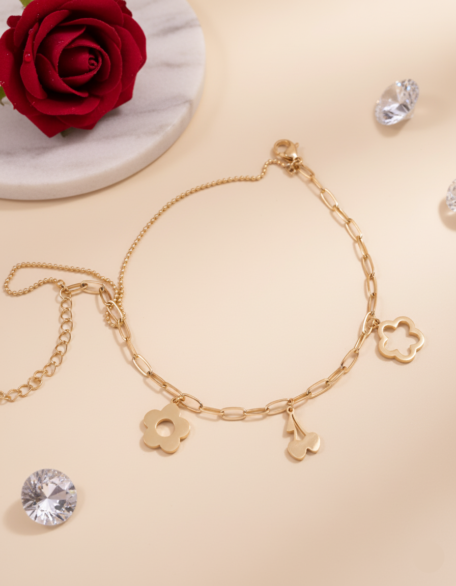 Cherry Floral Bracelet – Rose Gold Plated