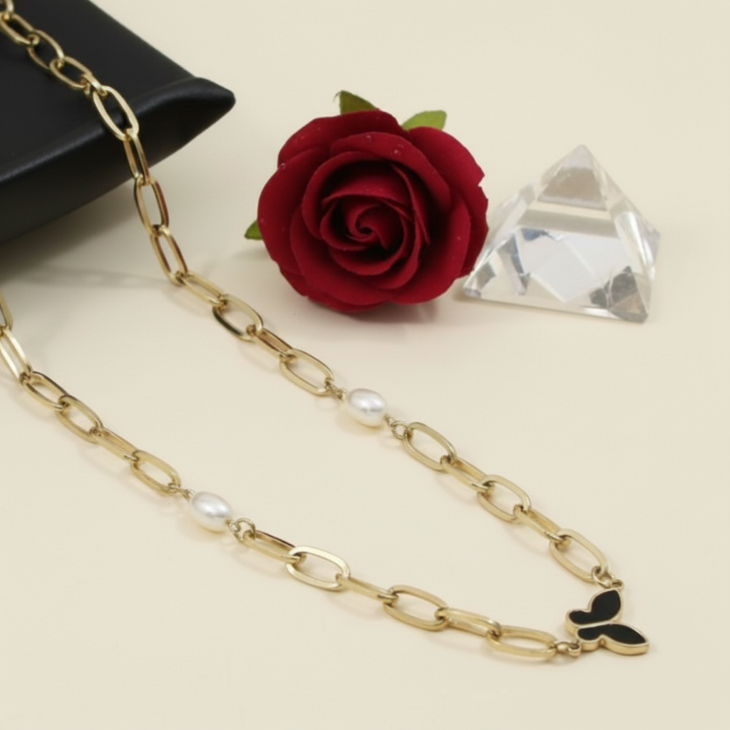 Chain Link Butterfly Pendant Necklace