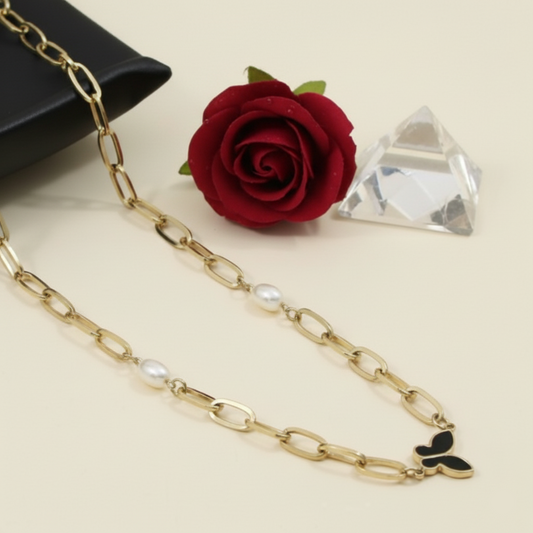 Chain Link Butterfly Pendant Necklace