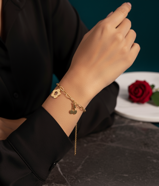 Cherry Floral Bracelet – Rose Gold Plated