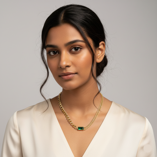 Green Stone Dual Chain Necklace