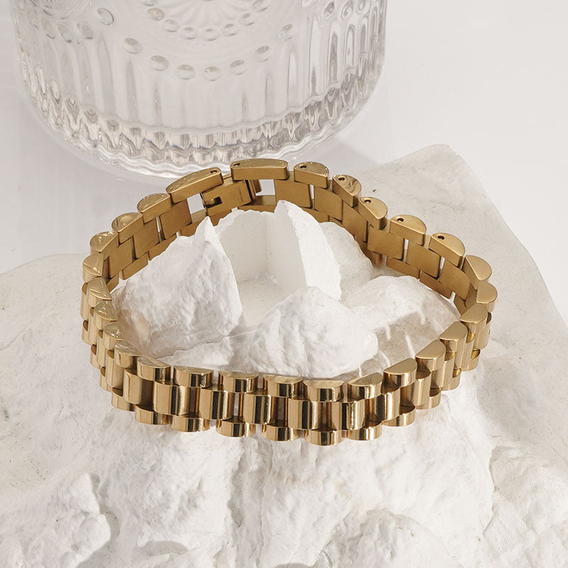Close up of Gold Watch-Band Style Bracelet
