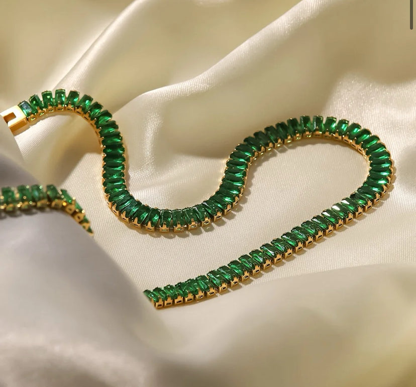 Close up of Green Zircon Tennis Choker Necklace
