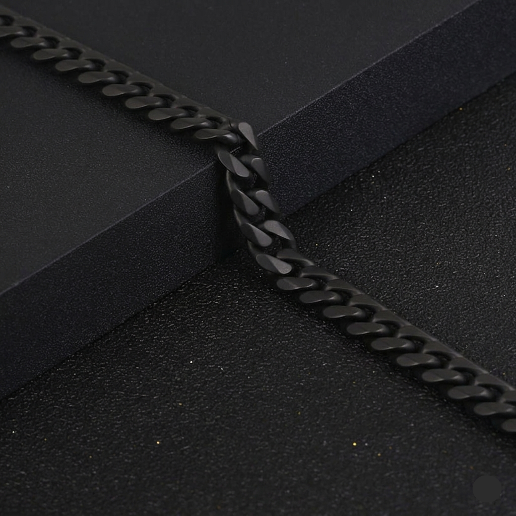Close up of Mens Black Cuban Link Bracelet