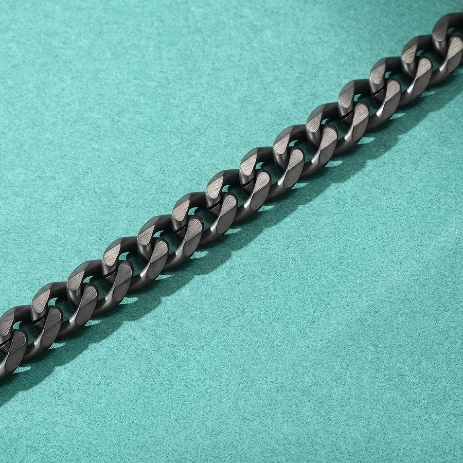 Close up of Mens Black Curb Chain Bracelet