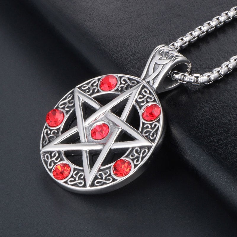 Close up shot of Mens Pentagram Pendant Necklace