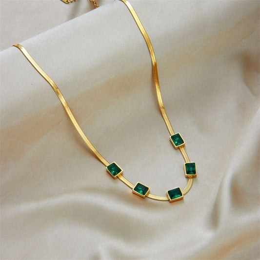 Green Geometric Gold Necklace