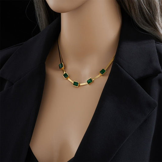 Green Geometric Gold Necklace