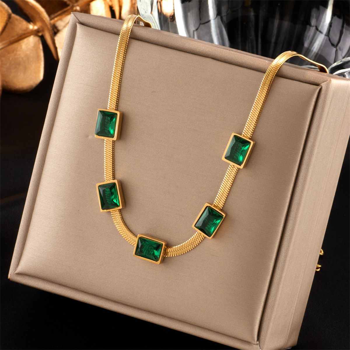 Green Geometric Gold Necklace