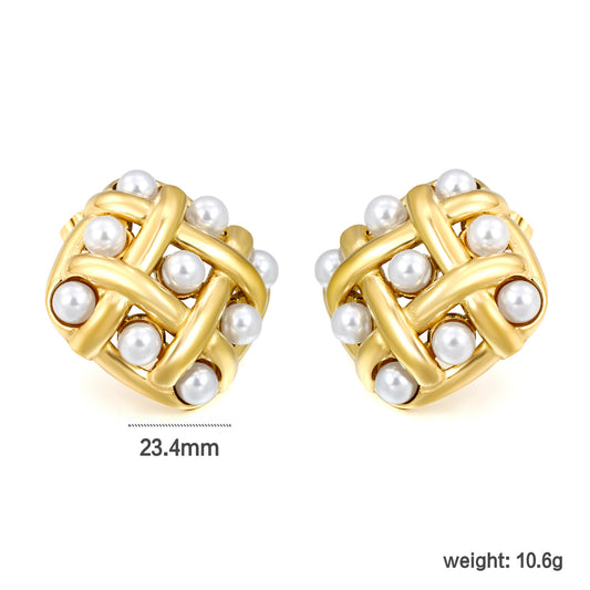 Pearl Lattice Statement Studs with measurement