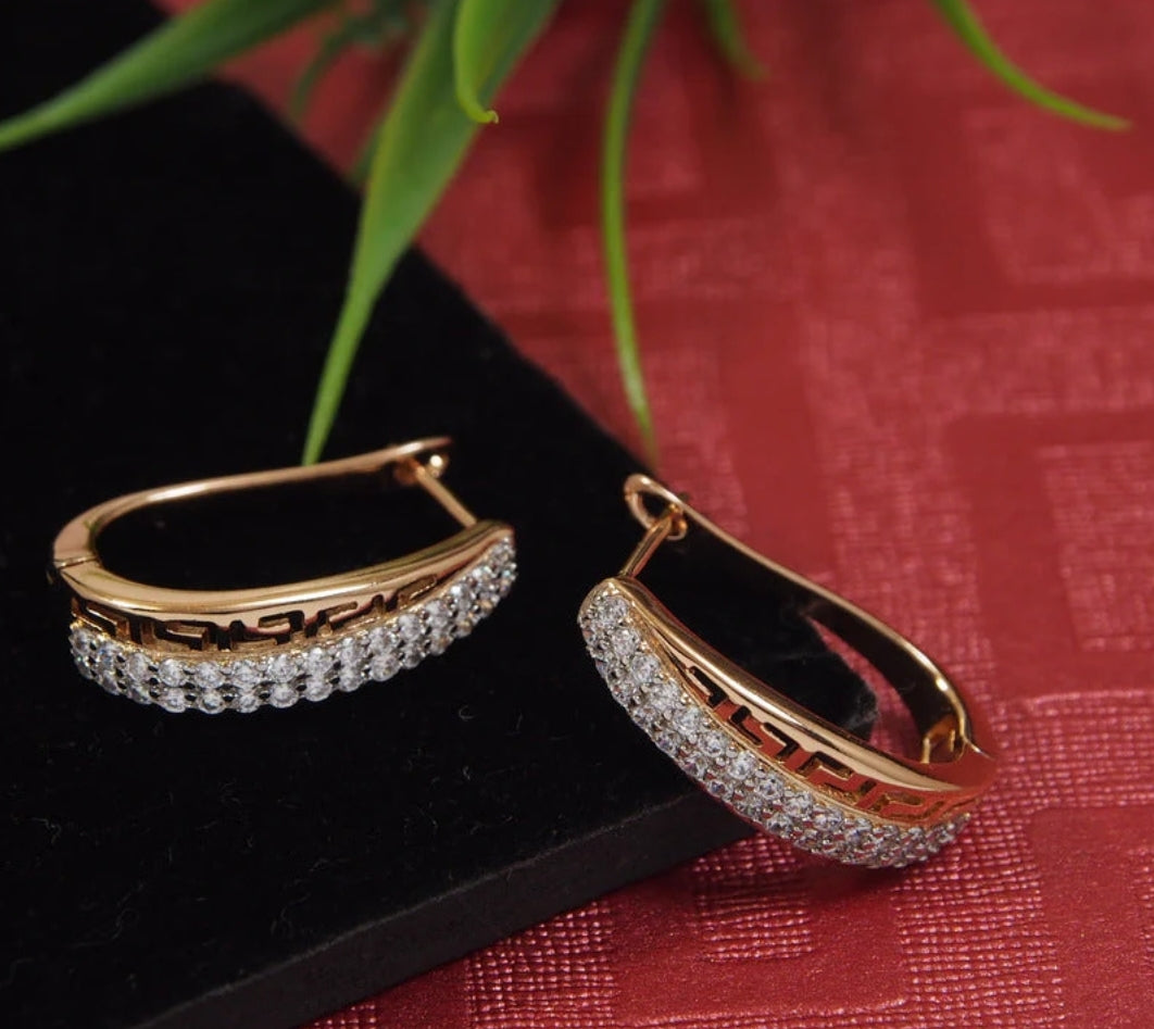 Rose Gold Plated Curve Shaped Cubic Zirconia Earring