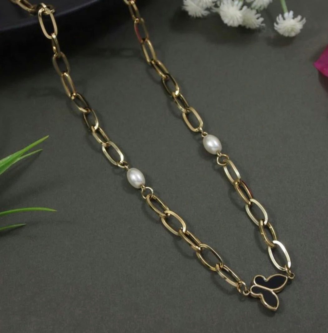 Chain Link Butterfly Pendant Necklace