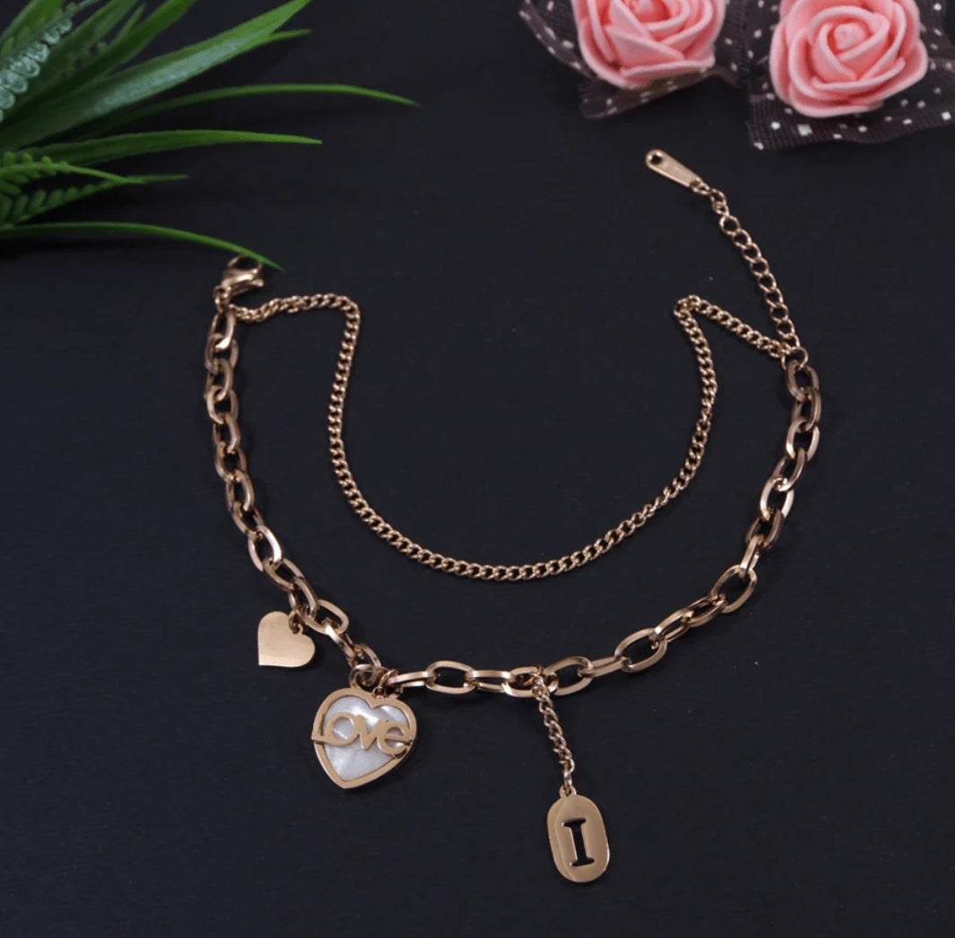 LOVE Heart Charm Bracelet – Rose Gold Plated