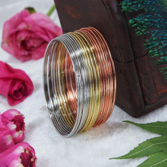 Three-Tone Plain Stylish Set of Bangles – 18k Rose Gold, Gold & Silver Plated