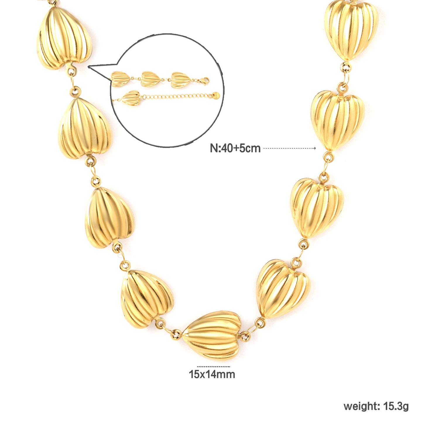 Textured Gold Bead Necklace with measurement