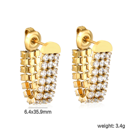 Zircon Tassel Drop Earrings with measurement