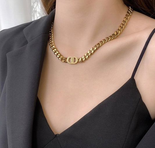 Cuban Link Chain Choker Initials Necklace