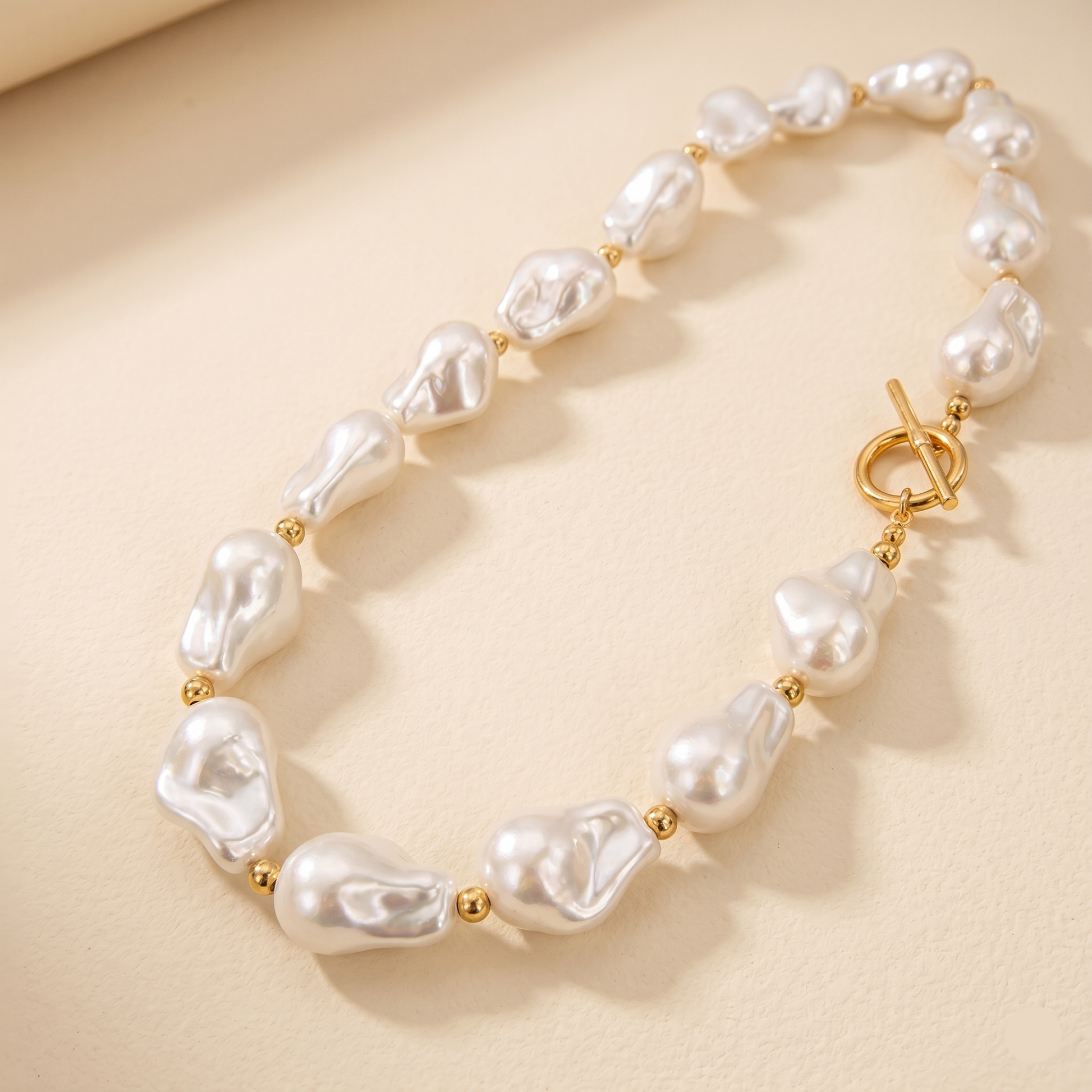 Front view of Baroque Pearl Statement Necklace