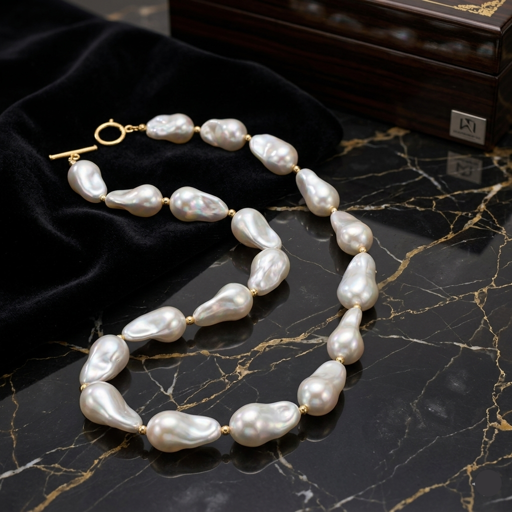 Cose up of Baroque Pearl Statement Necklace