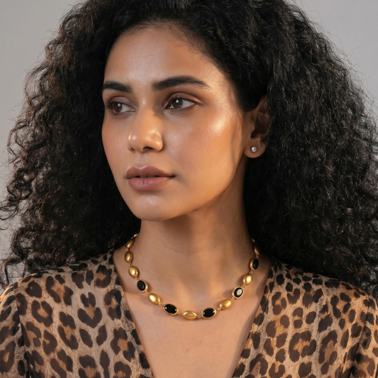 Close up of Black Opal Statement Necklace