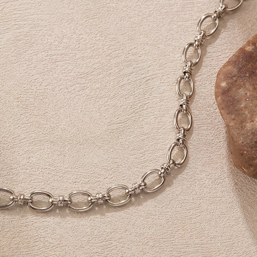 Close up of Silver Mixed Link Bracelet