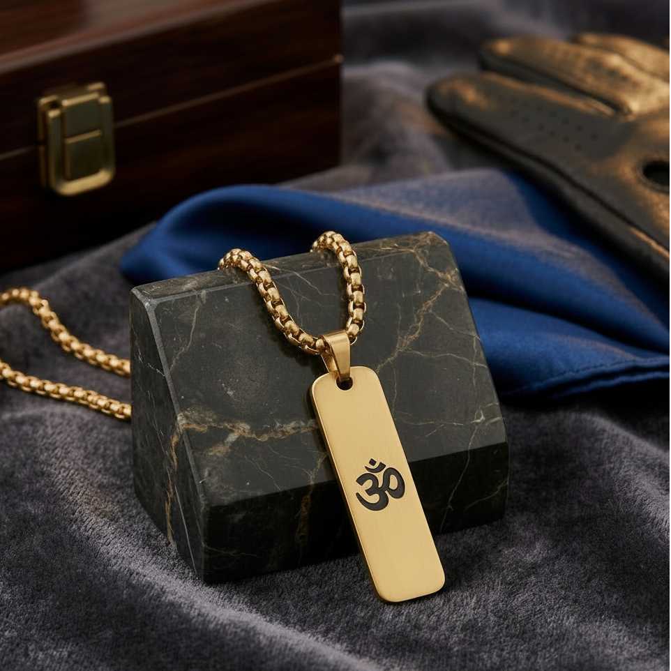 Close up of Mens Om Pendant Chain - Matte Finish