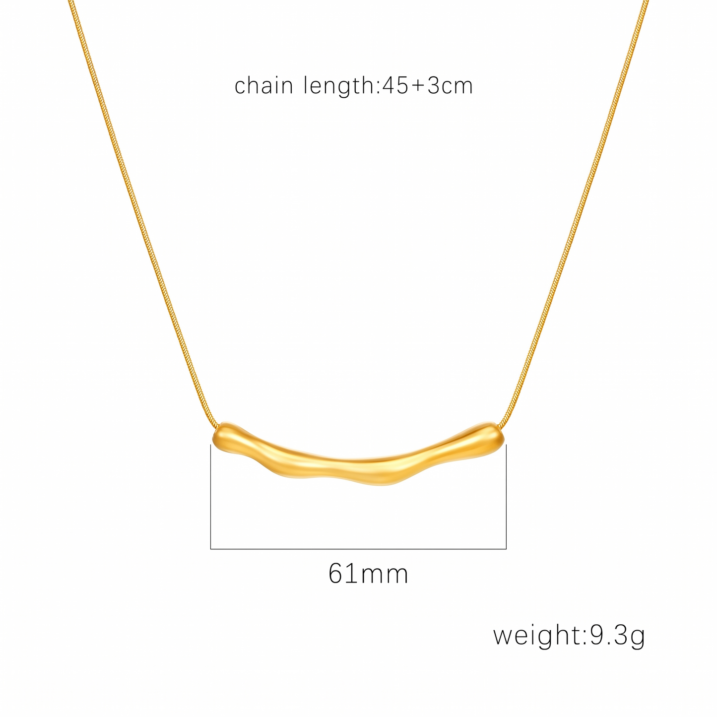 Curved Bar Pendant Necklace Measurements