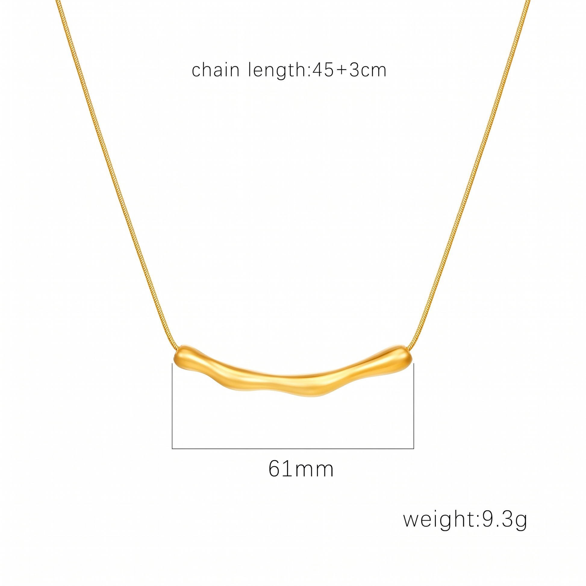 Curved Bar Pendant Necklace Measurements