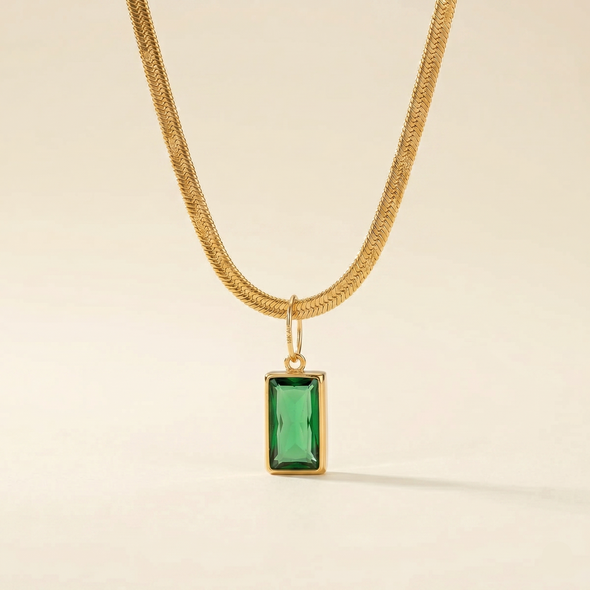 Front view of Emerald Baguette Pendant Necklace