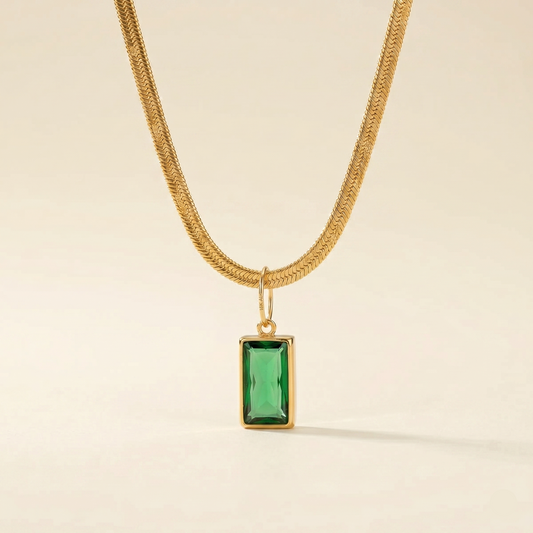 Front view of Emerald Baguette Pendant Necklace