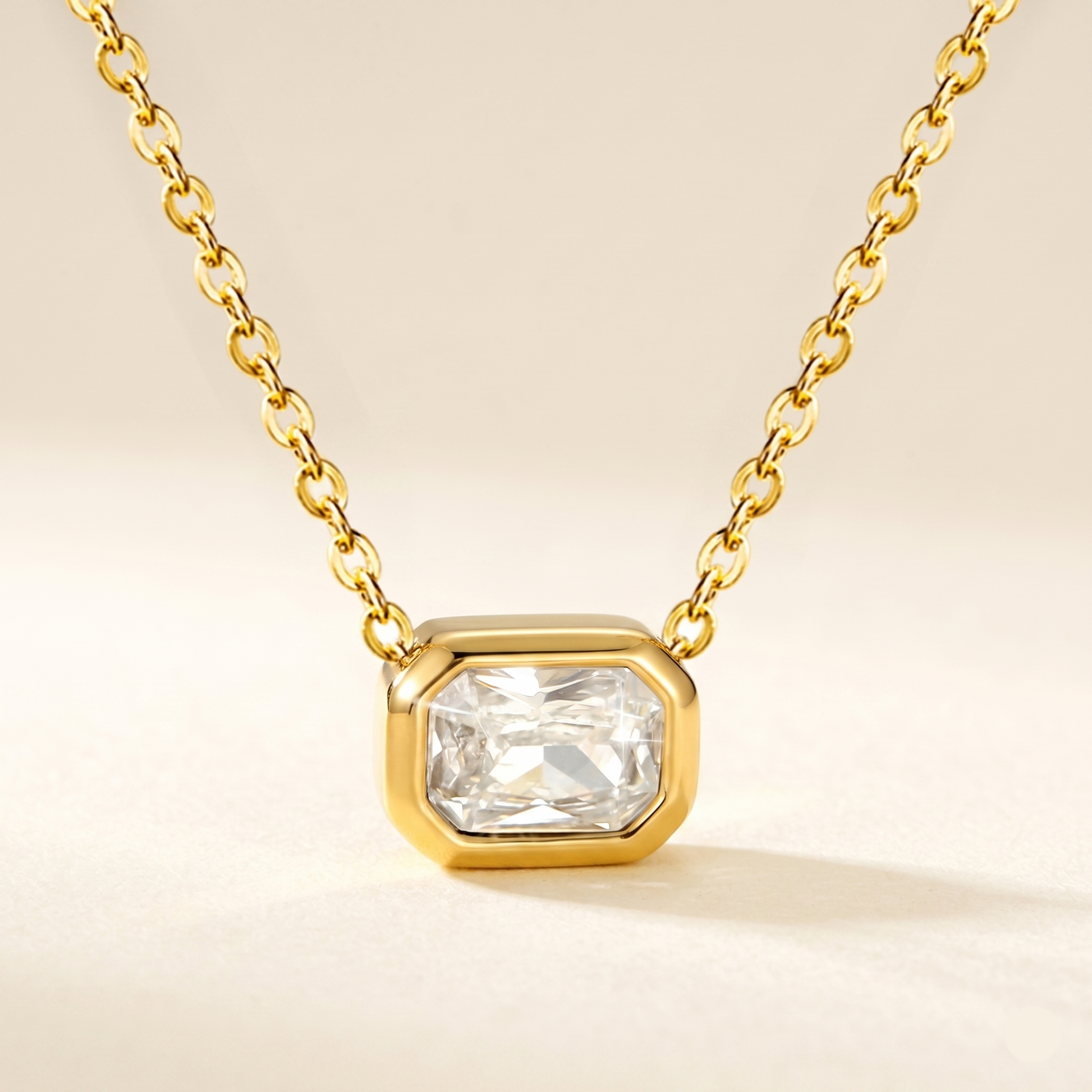 Front View Of Emerald Cut Crystal Pendant Necklace by Evoke Jewellery