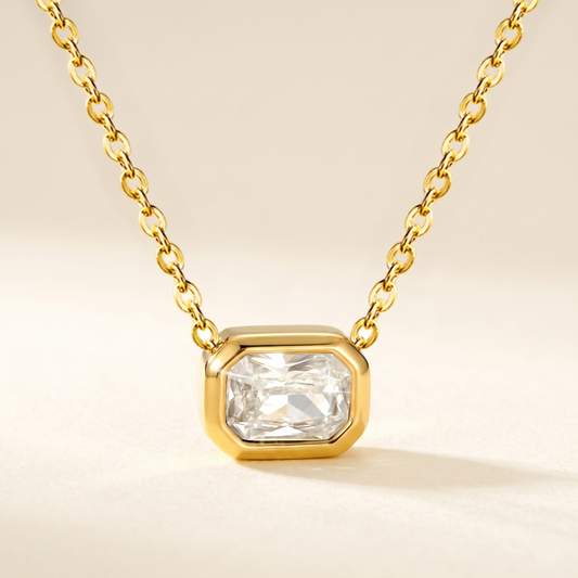 Front View Of Emerald Cut Crystal Pendant Necklace by Evoke Jewellery