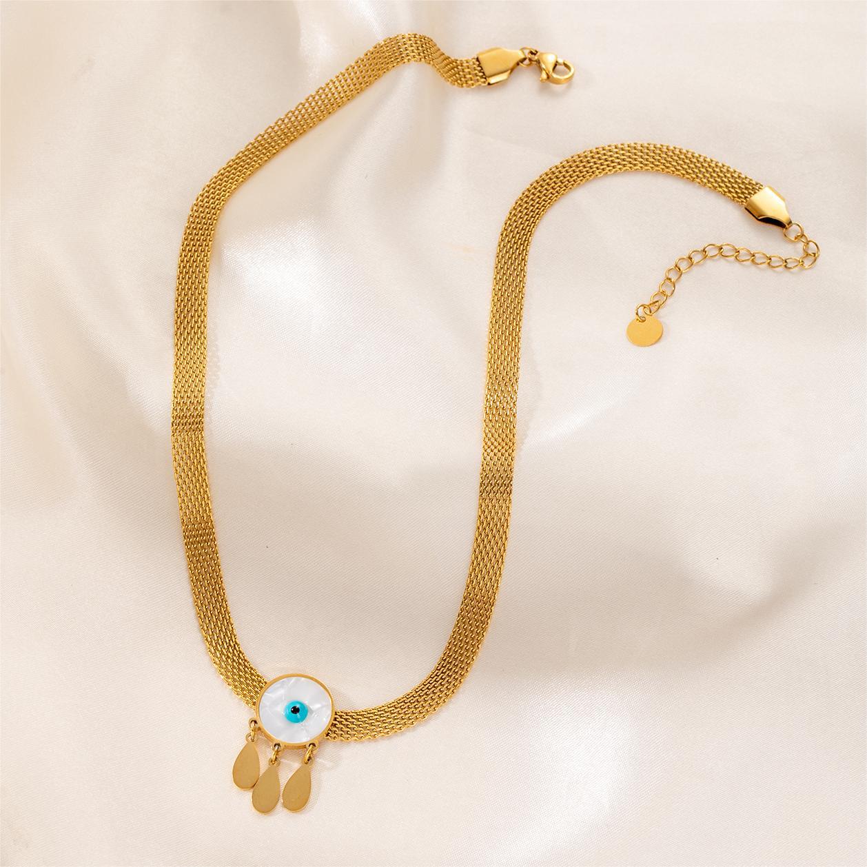 Front View of Evil Eye Herringbone Necklace