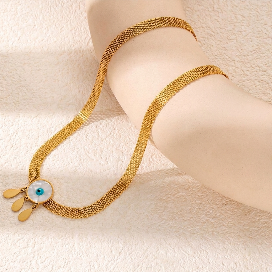 Close up of Evil Eye Herringbone Necklace