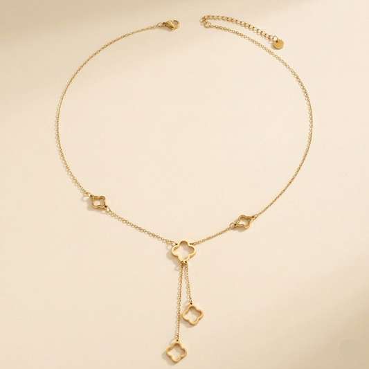 Front View of Y Shaped Clover Lariat Necklace by Evoke Jewelery