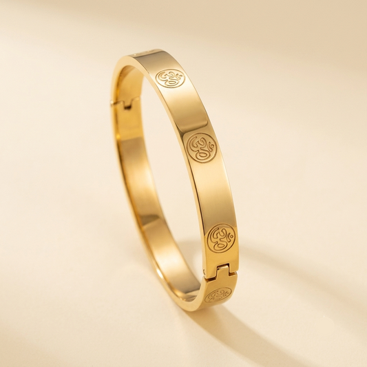 Front View of Mens Om Statement Gold Bracelet