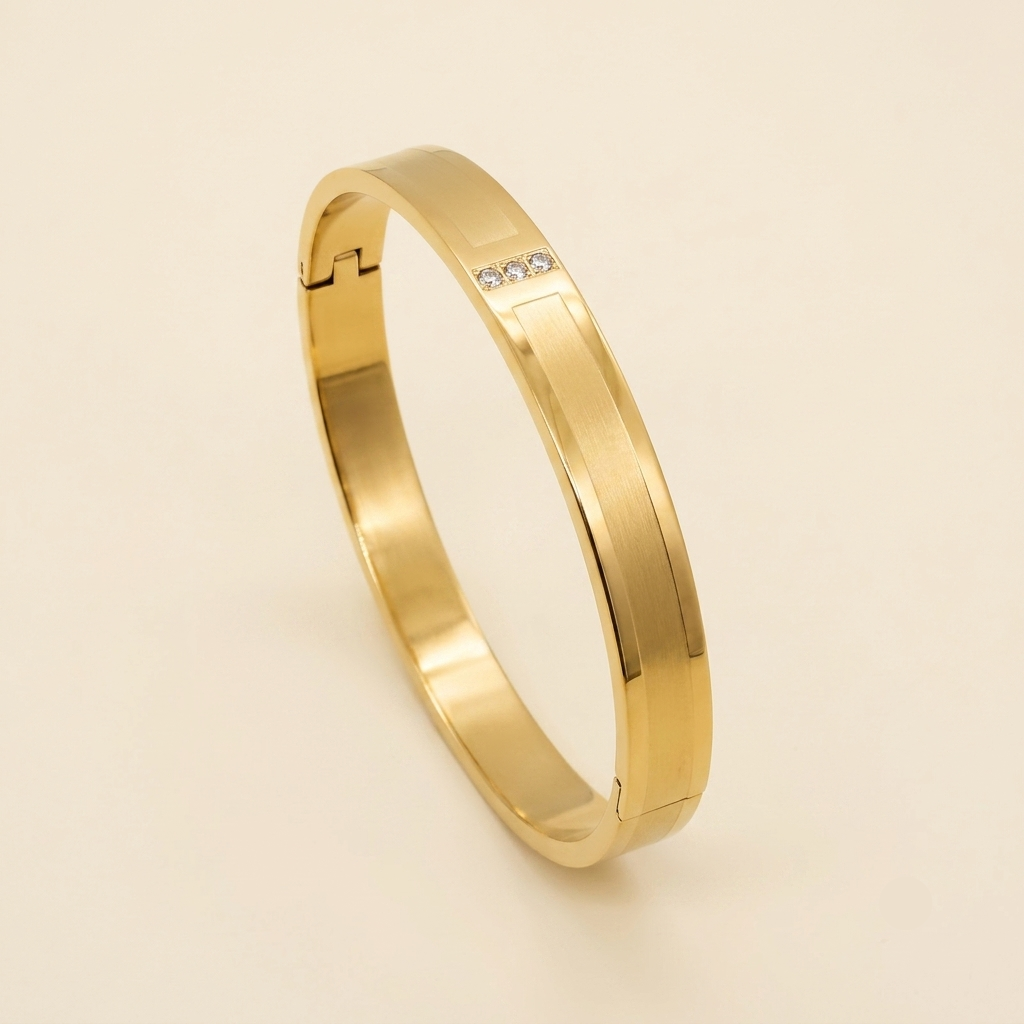 Front view of Mens Matte and Shiny Gold Bracelet