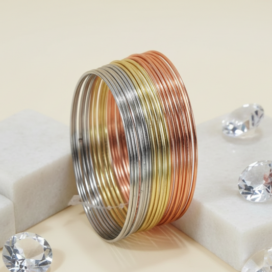 Three-Tone Plain Stylish Set of Bangles – 18k Rose Gold, Gold & Silver Plated