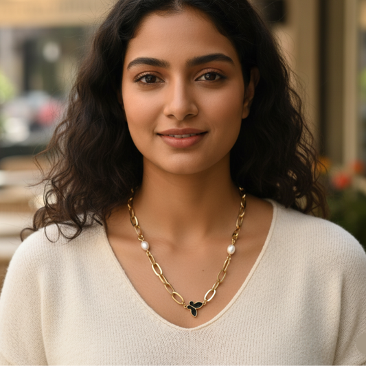 Chain Link Butterfly Pendant Necklace
