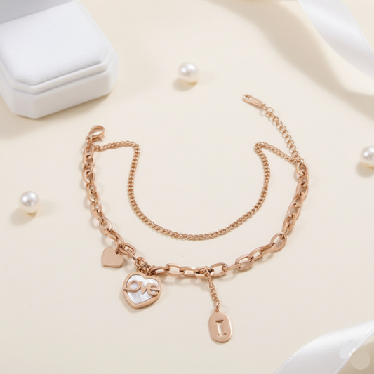 LOVE Heart Charm Bracelet – Rose Gold Plated