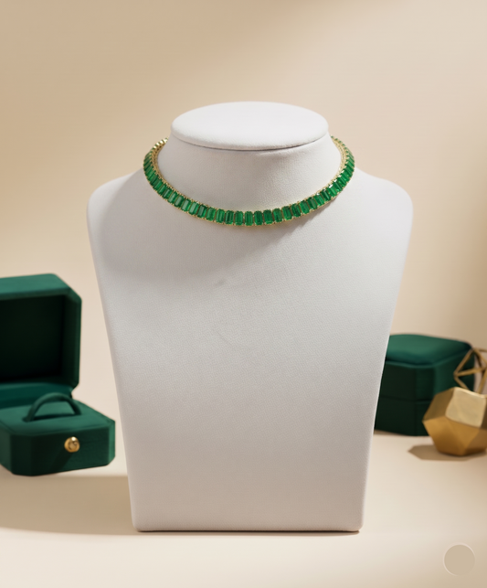Front View of Green Zircon Tennis Choker Necklace