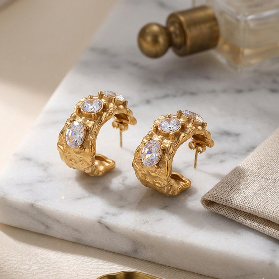 Front View Heritage Crystal Chunky Hoops